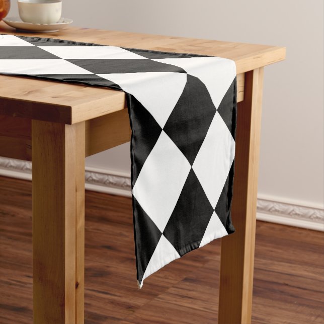 Black And White Chequerboard Chequered Flag Design Short Table Runner (In Situ)