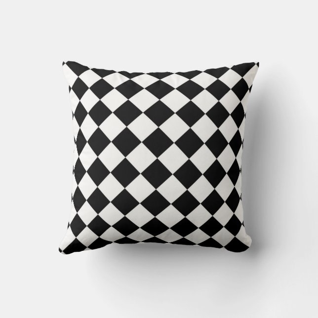 Black And White Chequerboard Chequered Flag Design Throw Pillow (Back)