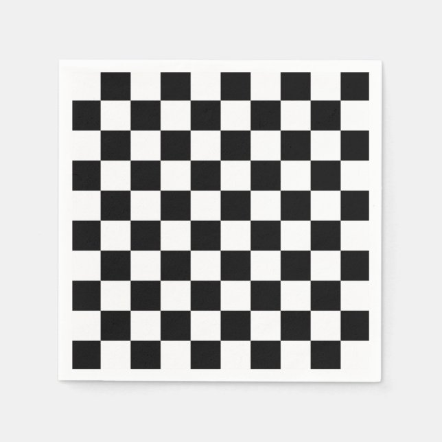 Black and White Chequerboard Chequered Flag Napkin (Front)