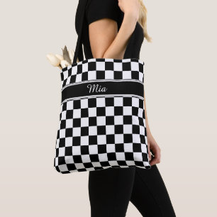 Black and White Chequerboard ID148 Tote Bag