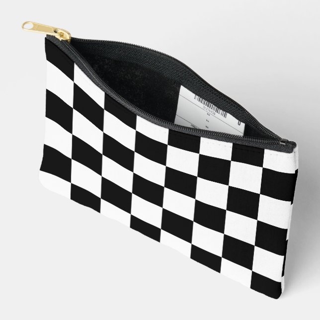 Black and White Chequerboard Pattern  Accessory Pouch (Open)