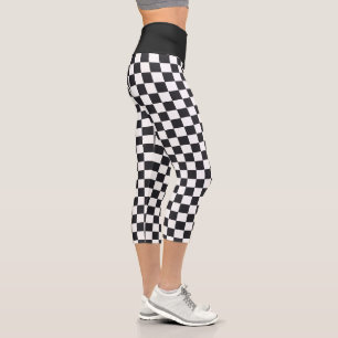 Black and White Chequerboard Pattern Capri Leggings