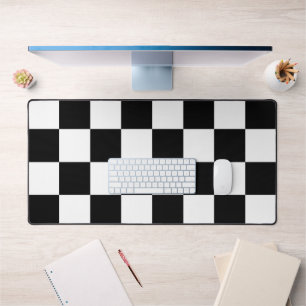 Black and White Chequerboard Pattern Desk Mat