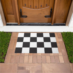 Black and White Chequerboard Pattern Doormat