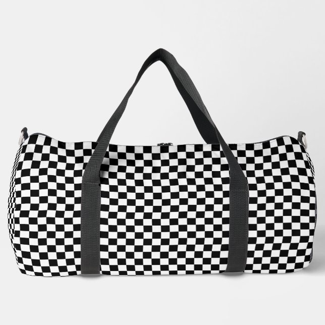 Black and White Chequerboard Pattern Duffle Bag (Front)