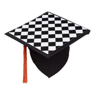 Black and White Chequerboard Pattern Graduation Cap Topper