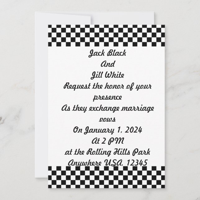 Black and White Chequerboard Pattern Invitation (Front)
