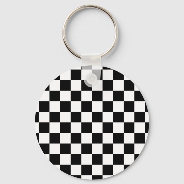 Black and White Chequerboard Pattern Keychain (Front)