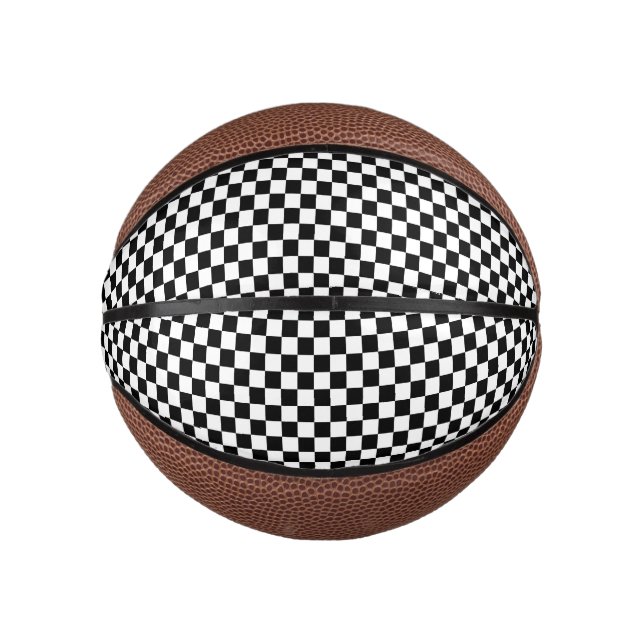Black and White Chequerboard Pattern Mini Basketball (Front)