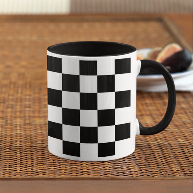 Black and White Chequerboard Pattern Mug (Retro Black and White Checkers Mug)