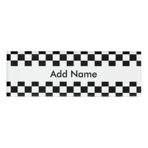 Black and White Chequerboard Pattern Name Tag