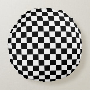 Black and white chequerboard pattern  round pillow