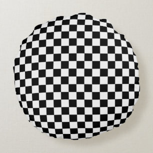 Black and White Chequerboard pattern Round Pillow