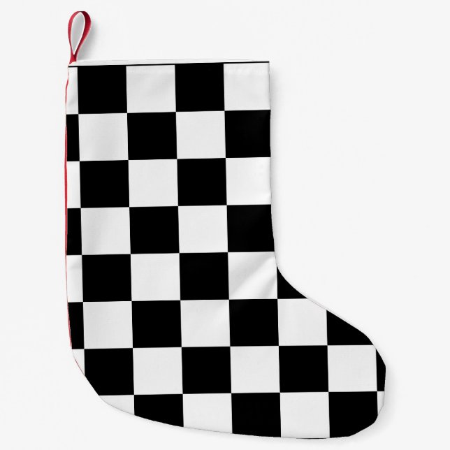 Black and White Chequerboard Pattern  Small Christmas Stocking (Front)