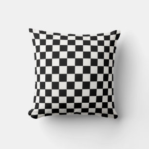 Black and white chequerboard pattern throw pillow