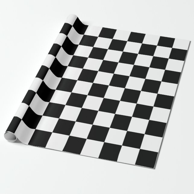 Black and White Chequerboard Pattern Wrapping Paper (Unrolled)