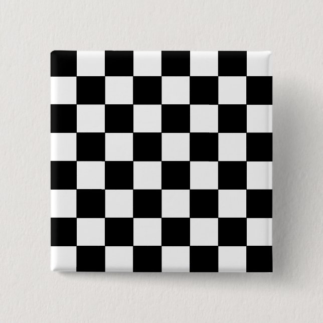 Black and White Chequerboard Retro Hipster 2 Inch Square Button (Front)