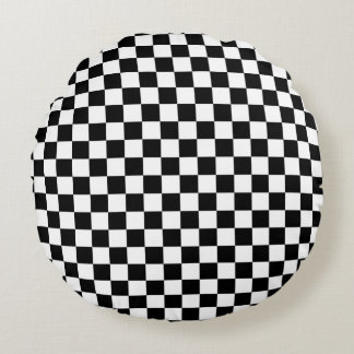 Black and White Chequerboard Round Pillow
