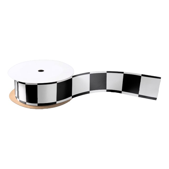 Black and White Chequerboard Satin Ribbon (Spool)