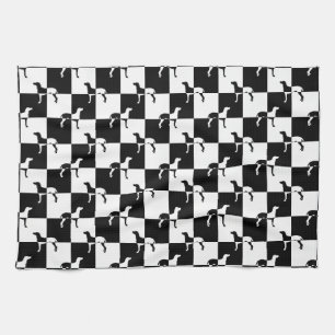 Black and White Chequerboard Weimaraner Kitchen Towel