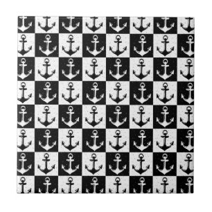 Black and White Chequered Anchor Tile