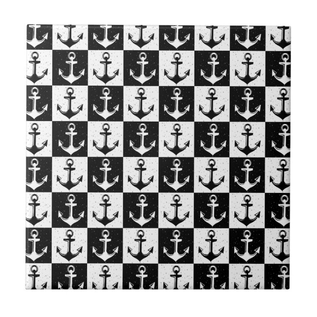 Black and White Chequered Anchor Tile (Front)