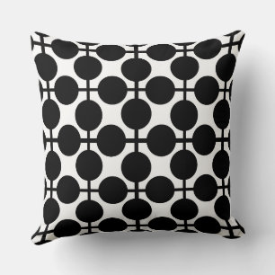 Black and white chequered and polka dot pattern re throw pillow