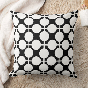 Black and white chequered and polka dot pattern re throw pillow