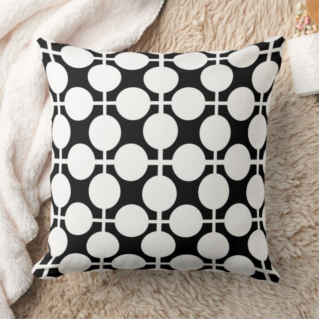 Black and white chequered and polka dot pattern re throw pillow (Blanket)