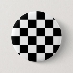 Black and White Chequered Auto Racing Flag 2 Inch Round Button