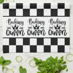 Black and White Chequered Baking Queen Kitchen Towel