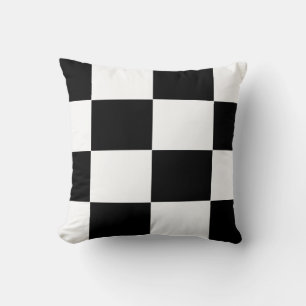 black and white chequered board pattern throw pillow