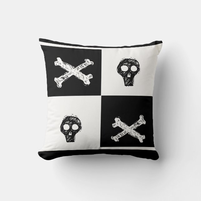 black and white chequered board  pattern throw pillow (Front)