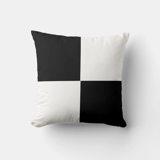 black and white chequered board  pattern throw pillow (Front)