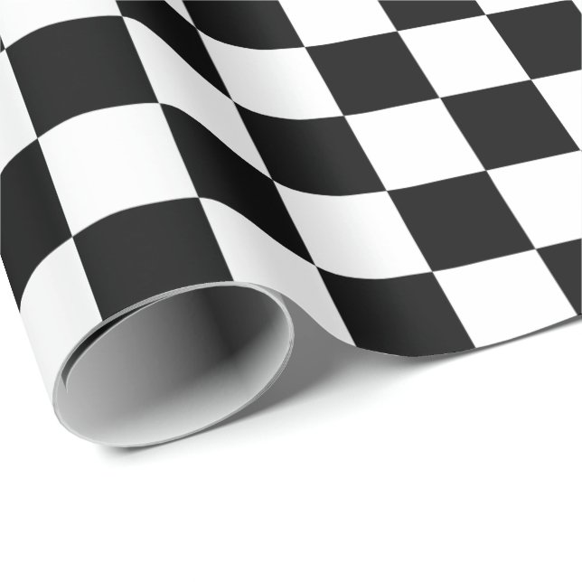 Black And White Chequered Board Pattern Wrapping Paper (Roll Corner)