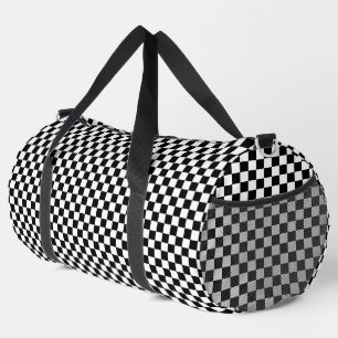 Black and White Chequered Border Duffle Bag