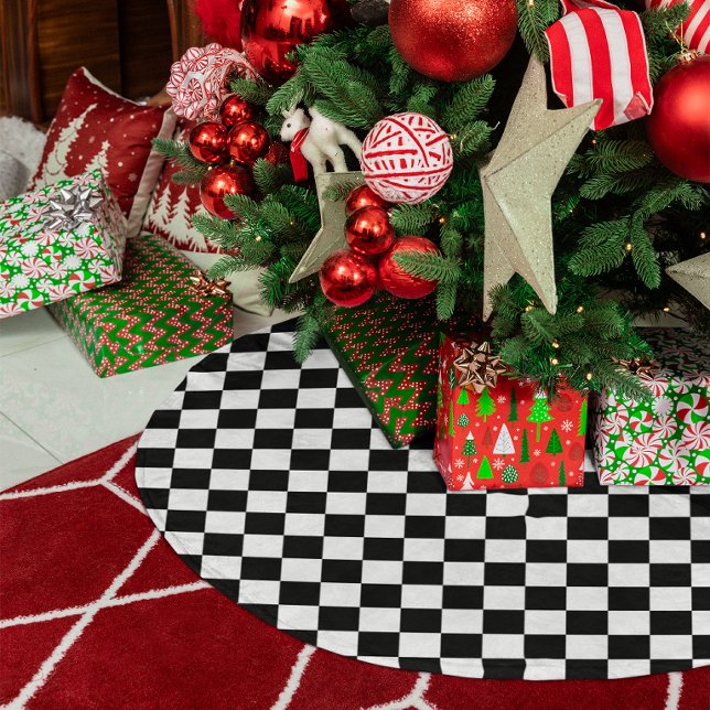 Black and White Chequered Brushed Polyester Tree Skirt (Black and White Checkered Brushed Polyester Tree Skirt)