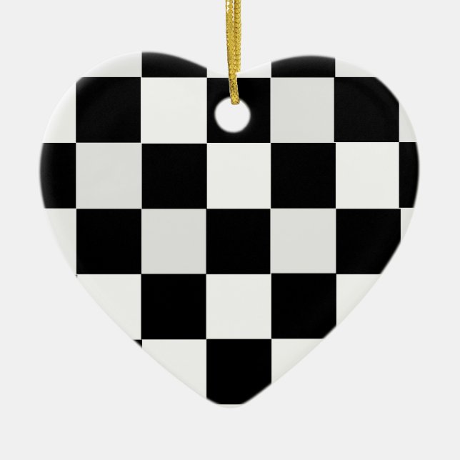 Black and White Chequered Ceramic Ornament (Front)