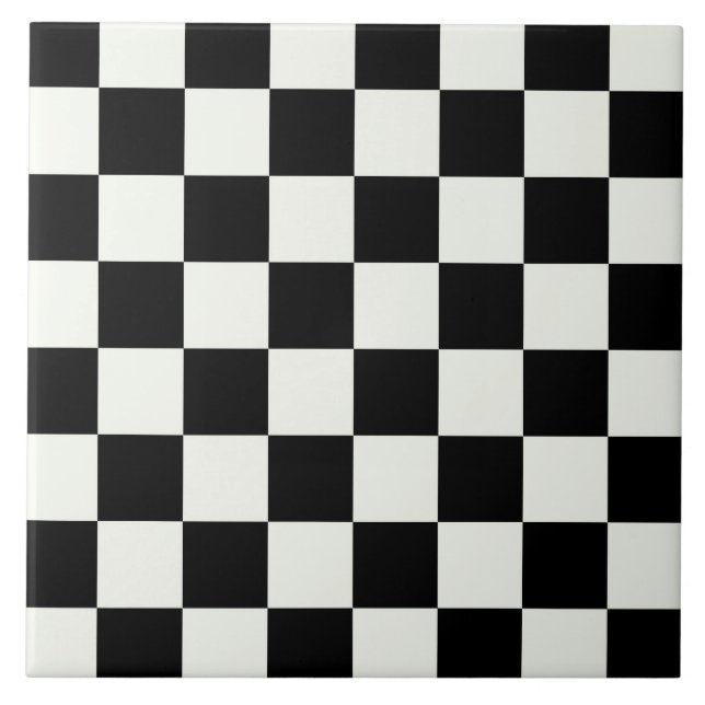 Black and White Chequered Check Pattern Tile (Front)