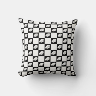 Black and White Chequered Chefs Hat Foodie Throw Pillow