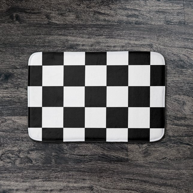 Black And White Chequered Chequerboard Pattern Bath Mat (Creator Uploaded)