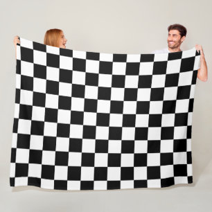 Black And White Chequered Chequerboard Pattern Fleece Blanket