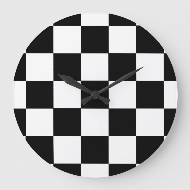 Black And White Chequered Chequerboard Pattern Large Clock (Front)