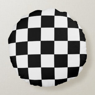 Black And White Chequered Chequerboard Pattern Round Pillow
