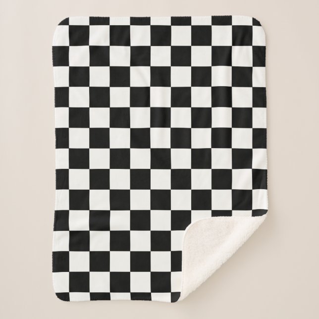 Black And White Chequered Chequerboard Pattern Sherpa Blanket (Front)
