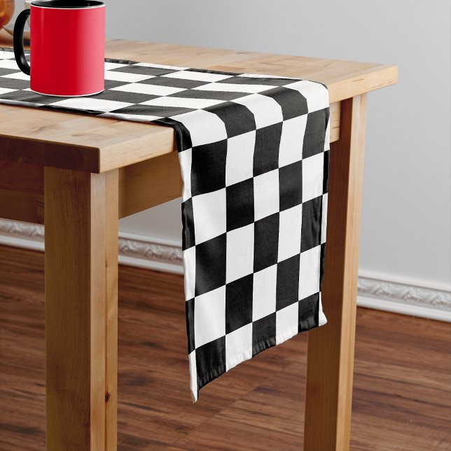 Black And White Chequered Chequerboard Pattern Short Table Runner (Creator Uploaded)