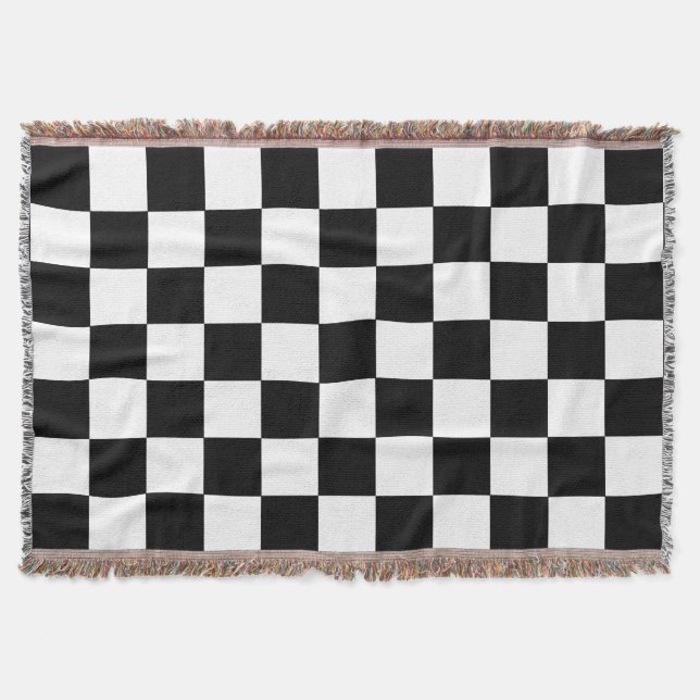 Black And White Chequered Chequerboard Pattern Throw Blanket (Front)
