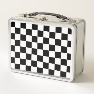 Black and White Chequered Classic Pattern Metal Lunch Box