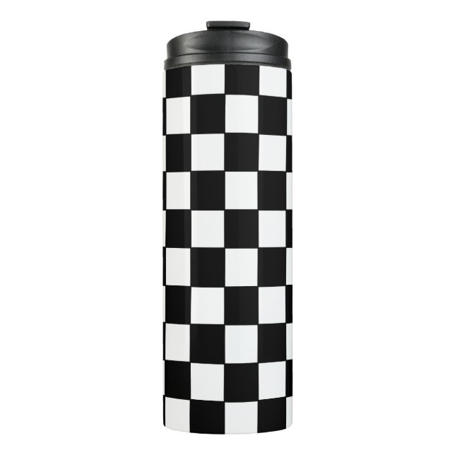 Black and White Chequered Classic Pattern Thermal Tumbler (Front)