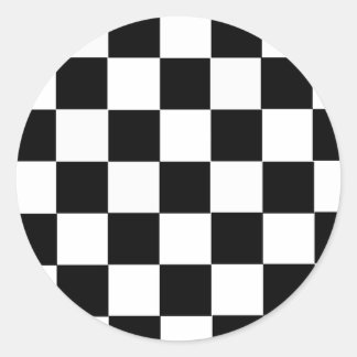 Black and White Chequered Classic Round Sticker